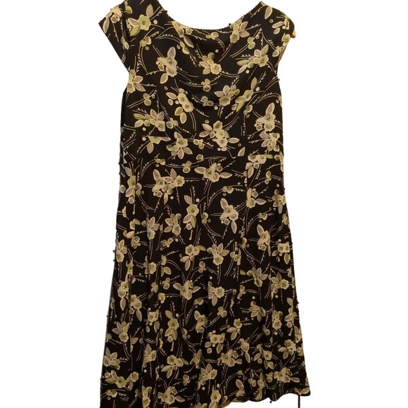 Ann Taylor Loft Floral Dress Size 14 Black Green White - Picture 3 of 6